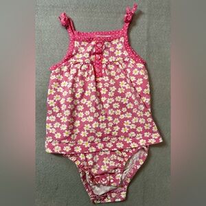 Carters pink daisy sleeveless girls baby dress romper size 6m